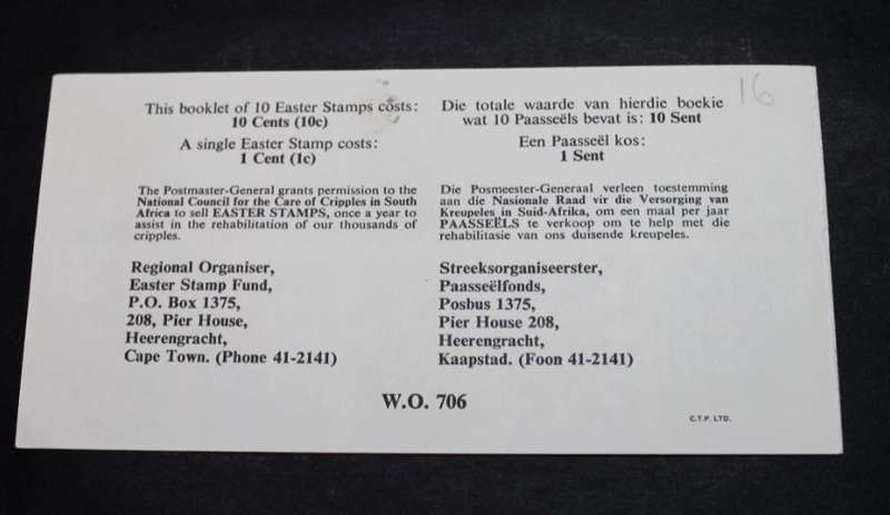 South Africa 1c 1971 Stamp Booklet Easter Stamps Help Cripples