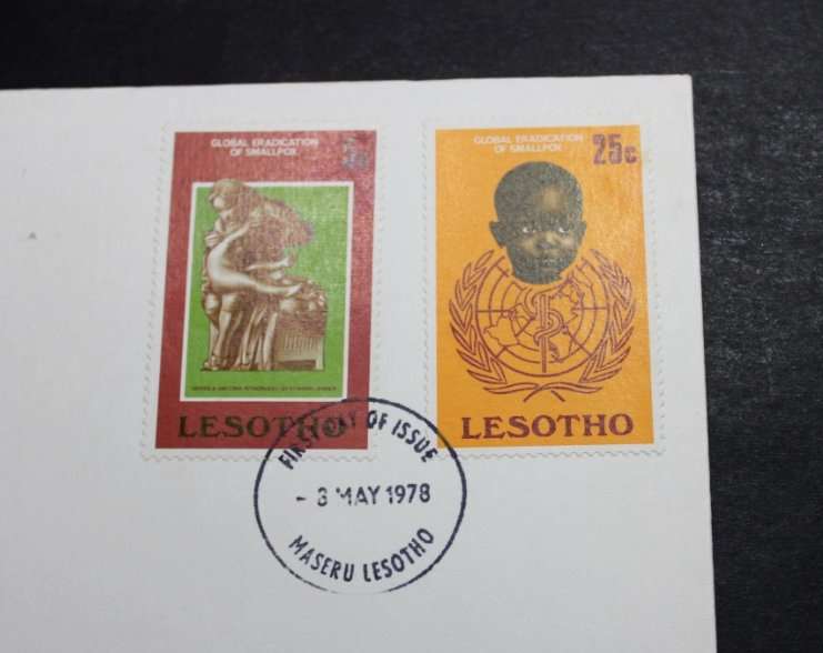 First Day Cover # 17 Edward Jenner Portrait  Lesotho 5 and 25c Stamps  Envelope 1978