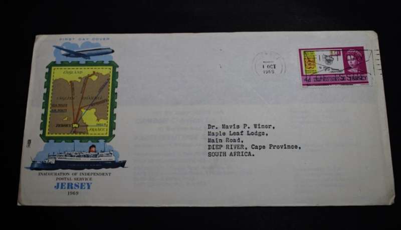 Jersey Post Office First Day Cover 4d 1969 Stamp, Jersey Post Office Inaugural