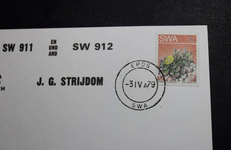Airmail Card Inaugural Flight SW911 Eros Via Swakopmund to J G Strijdom SWA 3c Stamp 1978