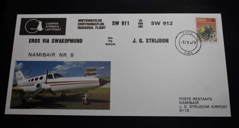 Airmail Card Inaugural Flight SW911 Eros Via Swakopmund to J G Strijdom SWA 3c Stamp 1978