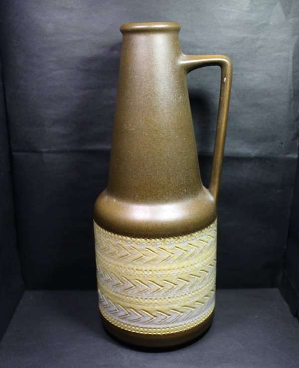 Brown and Cream detail Tall Vase with Handle, Made in Germany.