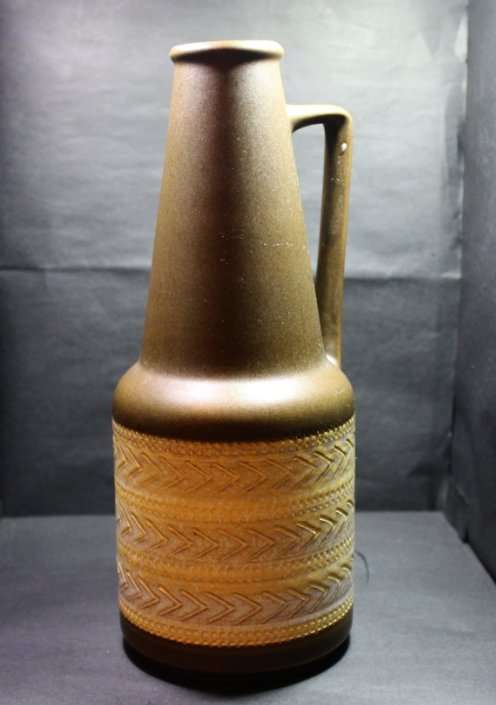 Brown and Cream detail Tall Vase with Handle, Made in Germany.