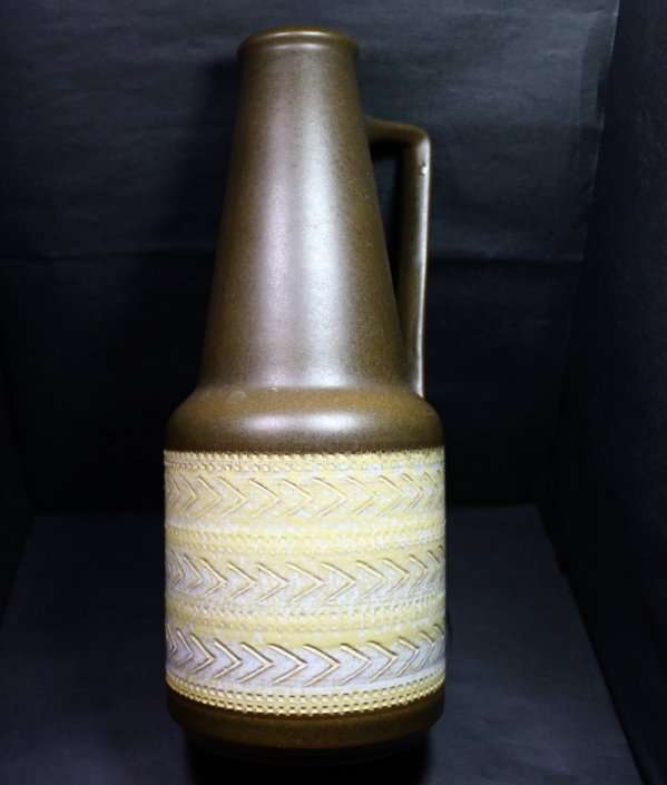 Brown and Cream detail Tall Vase with Handle, Made in Germany.