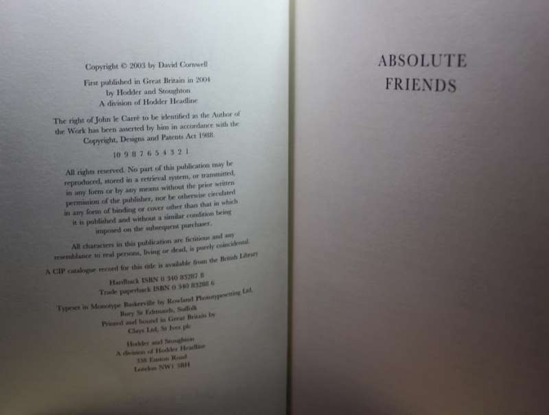 Absolute Friends by John Le Carre, Hardcover Book