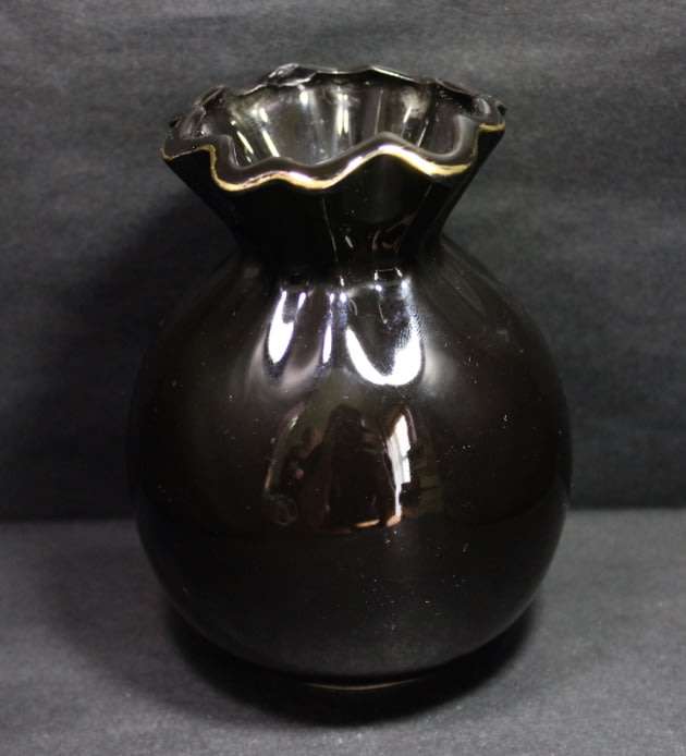 Black and Gold Vase Japan with Floral Pattern and Gold Trim