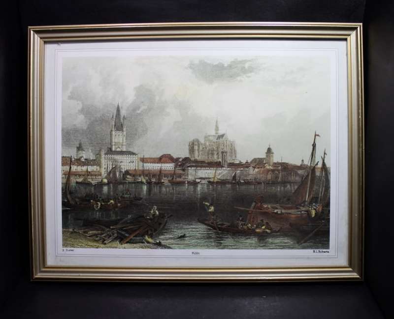 Framed B Foster Drawing of Koln Cologne Cathedral