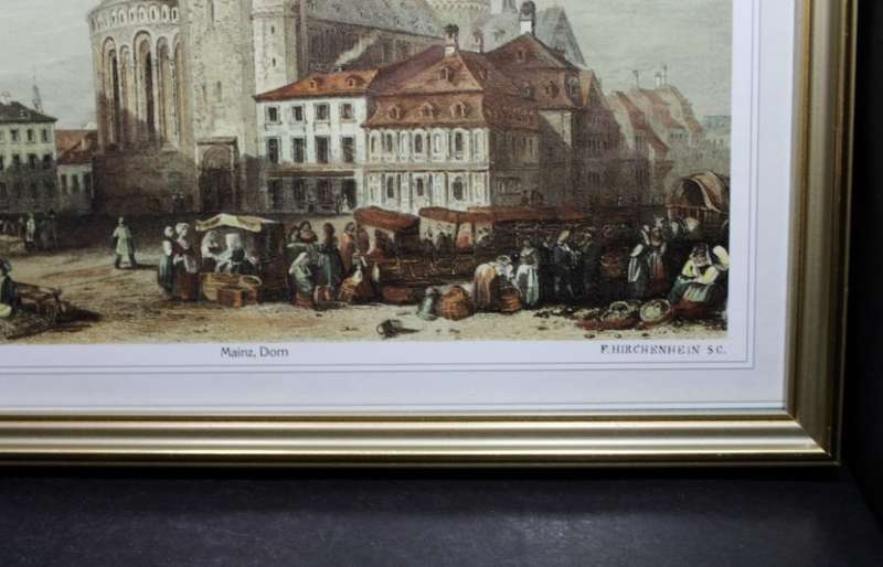 Framed F Hirchenhein S.C Drawing of Mainz, Dom.