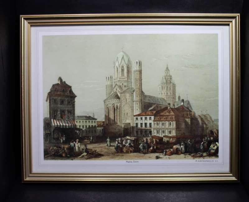 Framed F Hirchenhein S.C Drawing of Mainz, Dom.