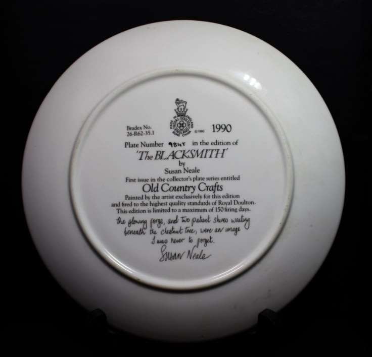 The Blacksmith, A Plate by Royal Doulton, Painted by Susan Neale.