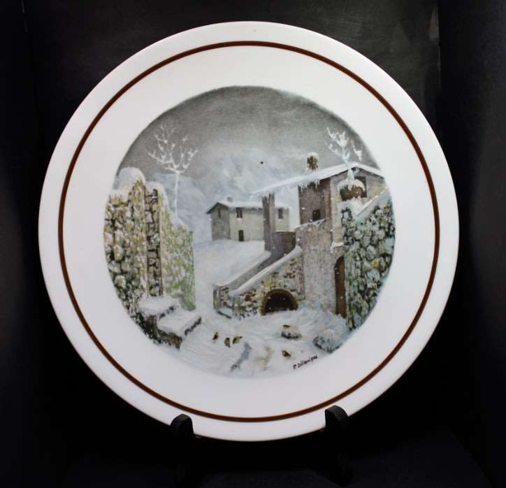 Snow Scene Decorative Wall Plate by Royal Decor, Handpainted by P Dilanipa