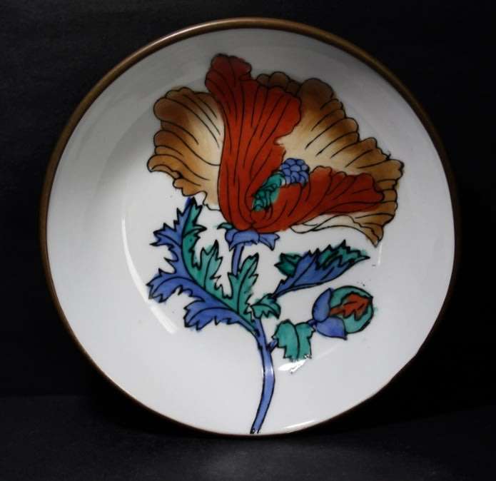 Copper Backed Chinese Floral Design Decorative Wall Plate