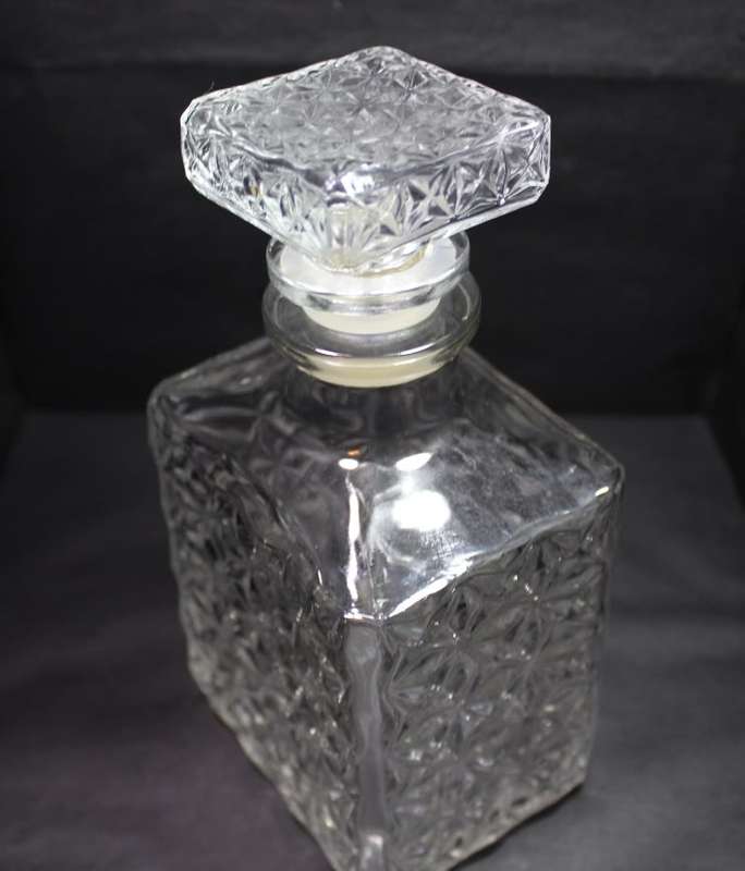 Cut Glass Decanter Rectangular Shape Nylon Stopper.
