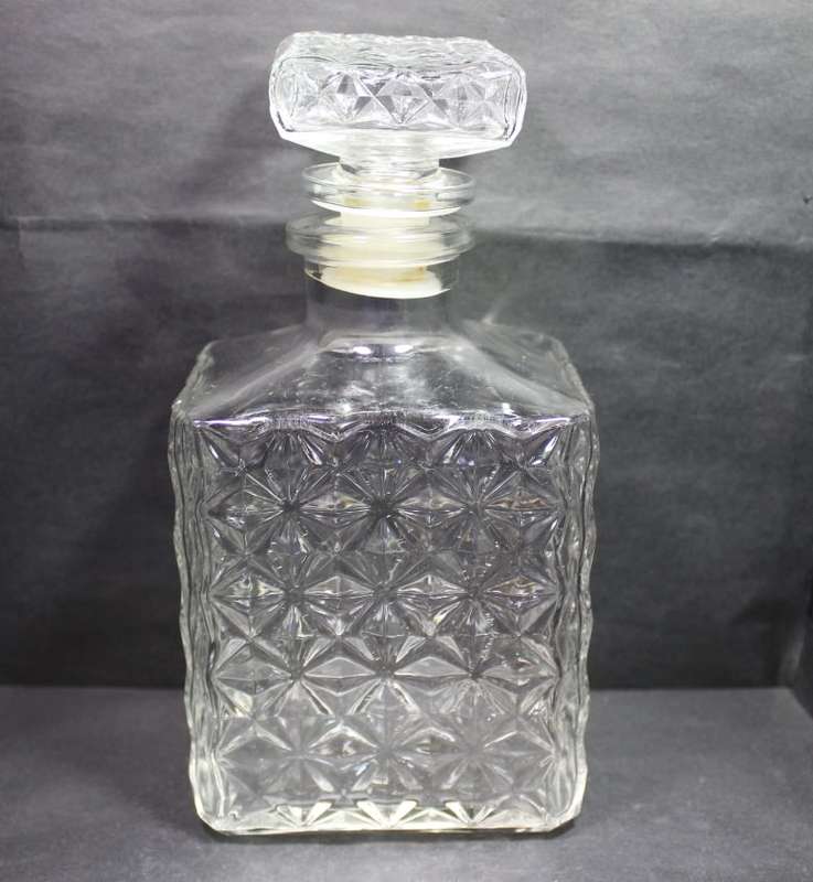 Cut Glass Decanter Rectangular Shape Nylon Stopper.