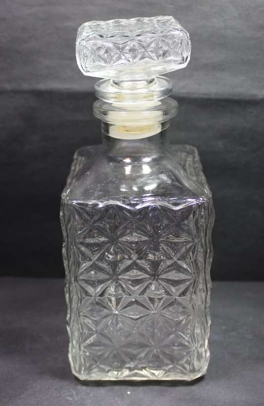 Cut Glass Decanter Rectangular Shape Nylon Stopper.