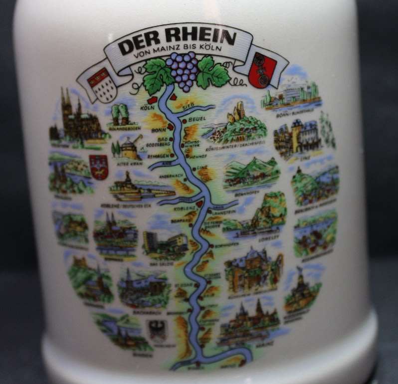 Germany 500ml Beer Mug `Rhein River von Mainz bis Koln` River Rhine