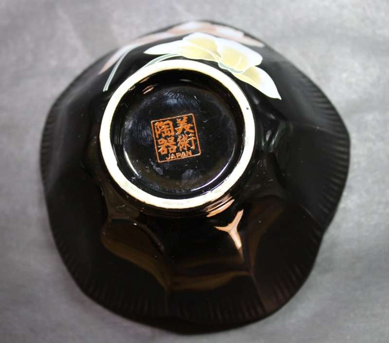 Small Black Trinket Dish with Lotus Flowers