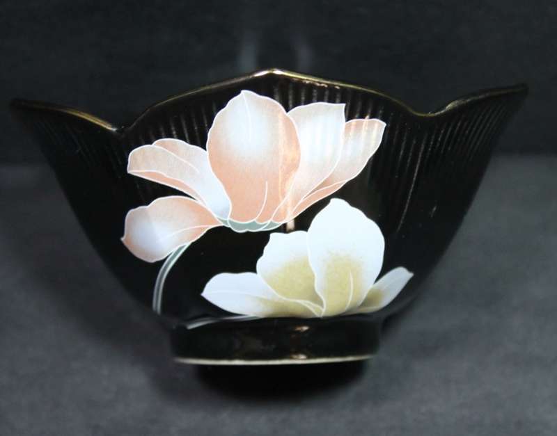 Small Black Trinket Dish with Lotus Flowers