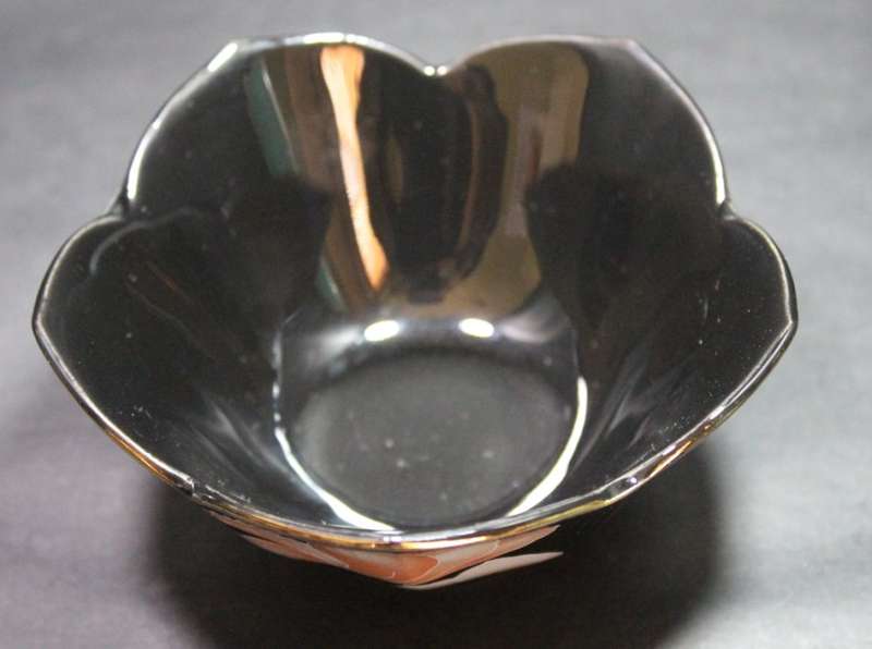 Small Black Trinket Dish with Lotus Flowers