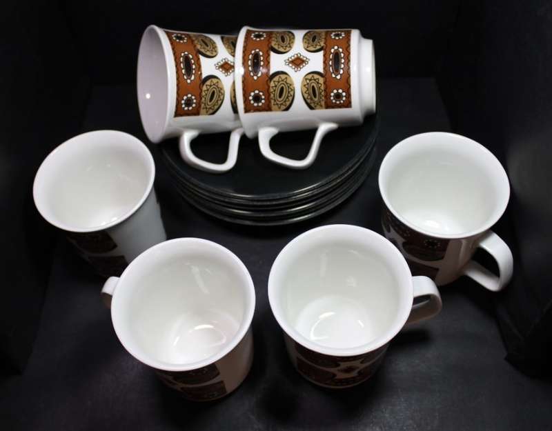 Vintage J&G Meakin Studio Pattern Coffee Cup and Saucer Set of Six