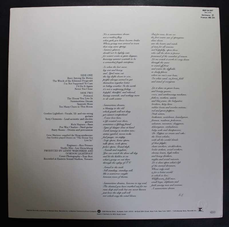 Gordon Lightfoot Summertime Dream Vinyl LP