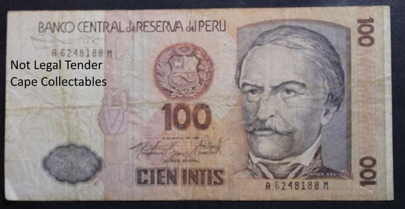 Peru 100 Cien Intis Bank Note 1986