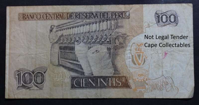 Peru 100 Cien Intis Bank Note 1986