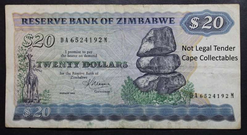 Zimbabwe 20 Dollar Bank Note 1983 (Fine) Circulated