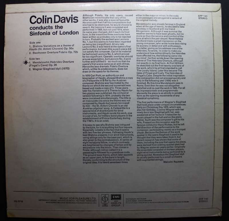 Colin Davis Conducts Sinfonia Of London Vinyl LP