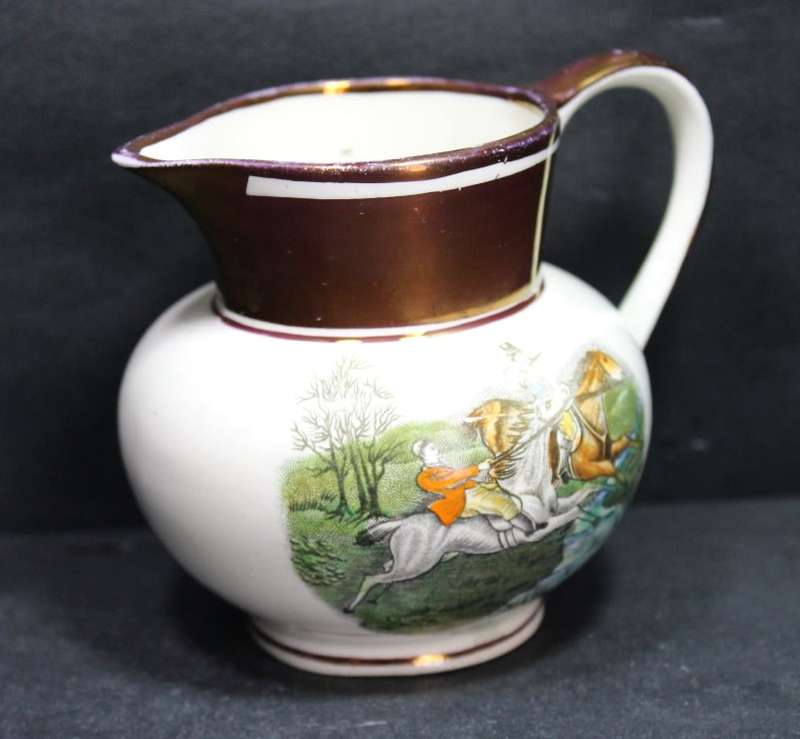 Vintage Grays Pottery 1950`s Miniature Copper Lustre Hunting Jug
