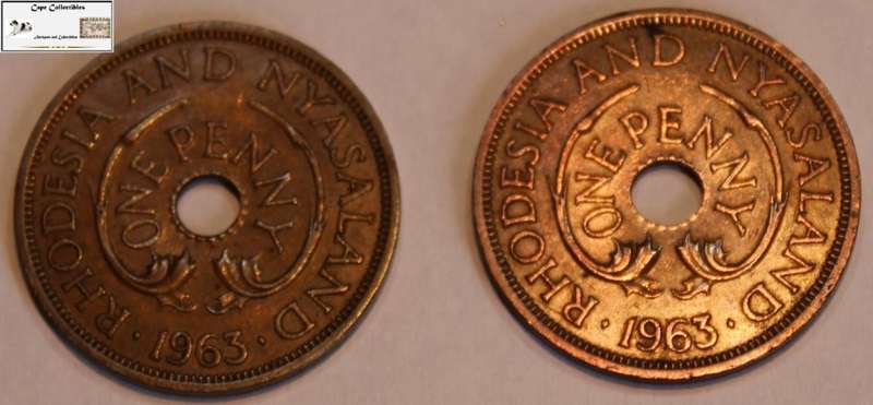 Rhodesia and Nyasaland 1963 1 Penny (Two Coins) Circulated