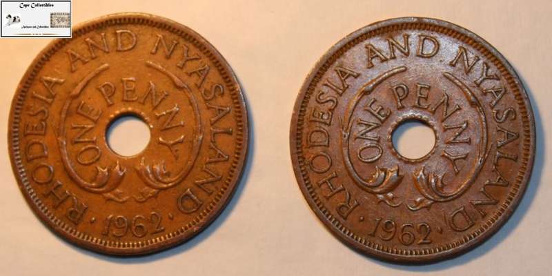 Rhodesia and Nyasaland 1962 1 Penny (Two Coins) Circulated