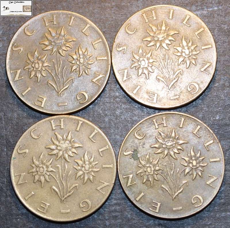 Austria 1963, 1968x3 1 Schilling (Four Coins) Circulated