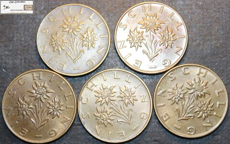 Austria 1972x4, 1974 1 Schilling Coin (Five) EF40.