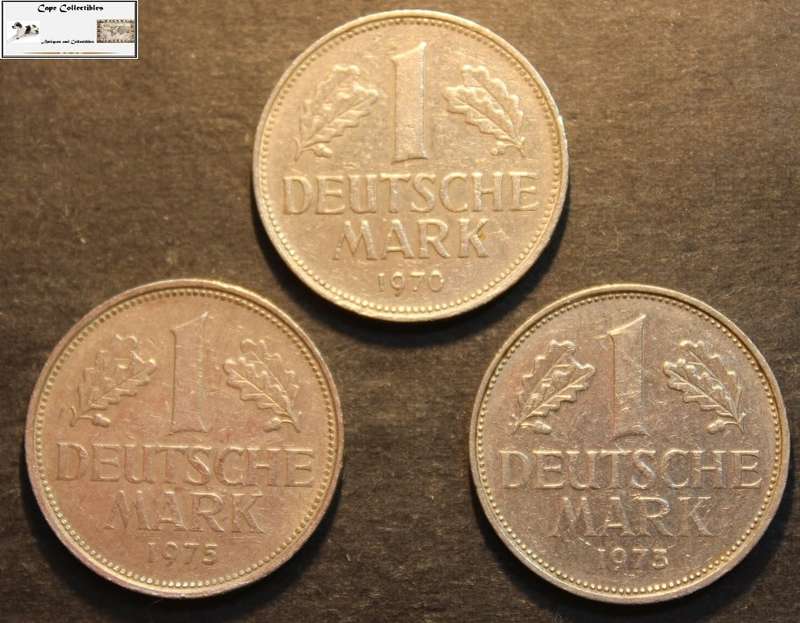 Germany 1970, 1973 and 1975 1 Deutsche Mark (Three Coins) Circulated