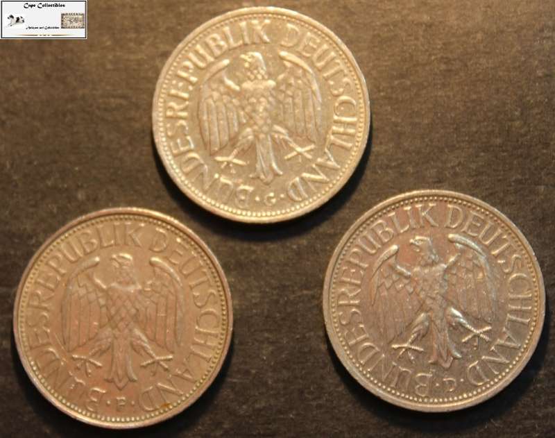 Germany 1970, 1973 and 1975 1 Deutsche Mark (Three Coins) Circulated