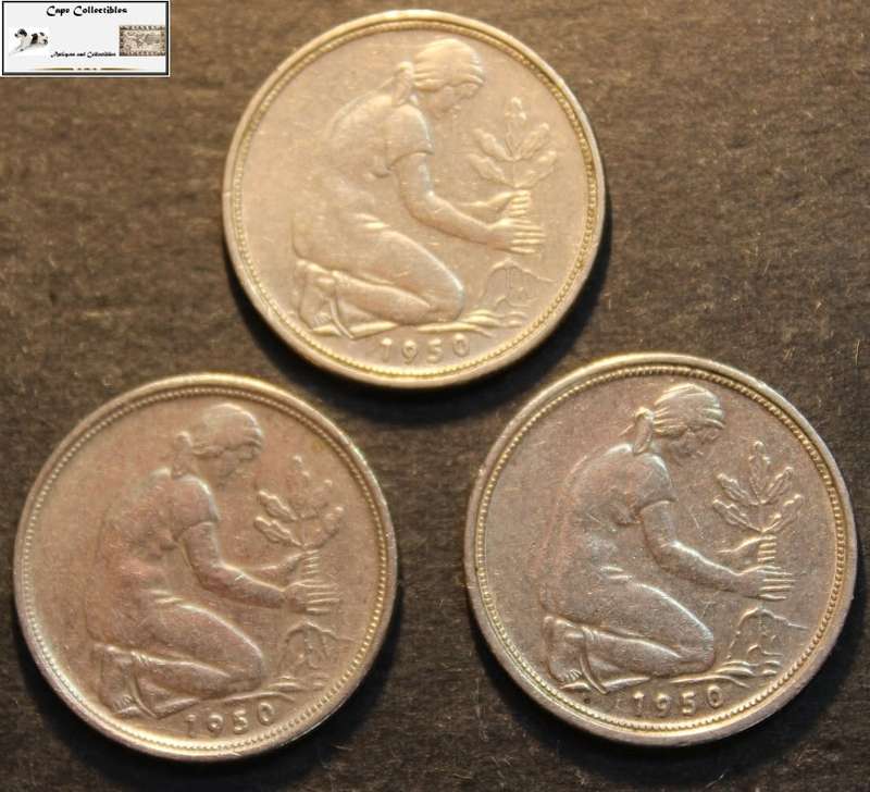 Germany 1950 x 3  50 Pfennig (Three Coins) Circulated