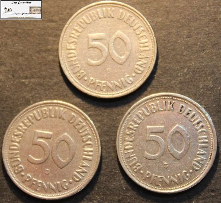 Germany 1950 x 3  50 Pfennig (Three Coins) Circulated