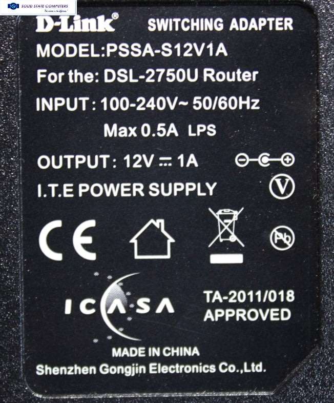D Link DSL 2750U Router Power Adapter.
