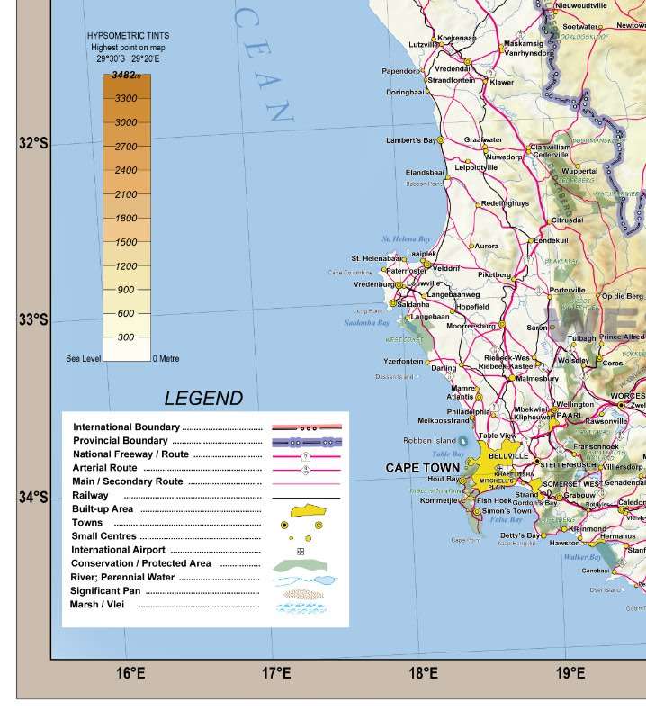 South Africa Provincial Political and Physical Wall Map 2015 Printed.