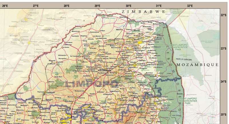 South Africa Provincial Political and Physical Wall Map 2015 Printed.