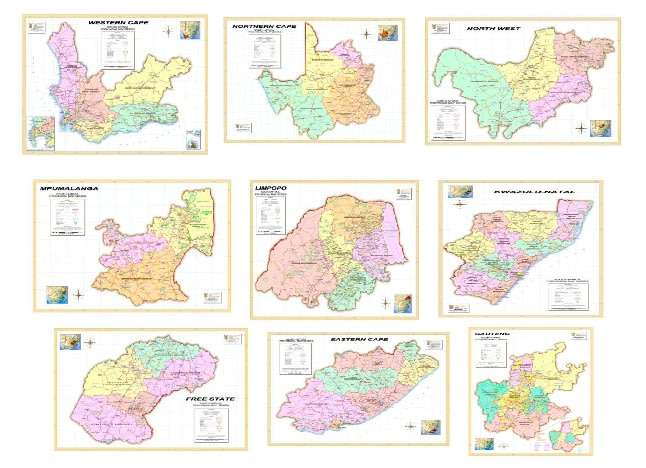 Full Set Of 9 x South Africa Provincial Maps - Printed and Laminated
