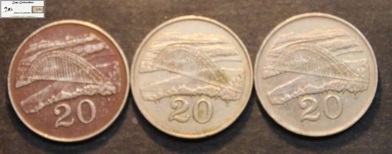 Zimbabwe 1980 and 1989 20 Cent  (Three Coins) Circulated