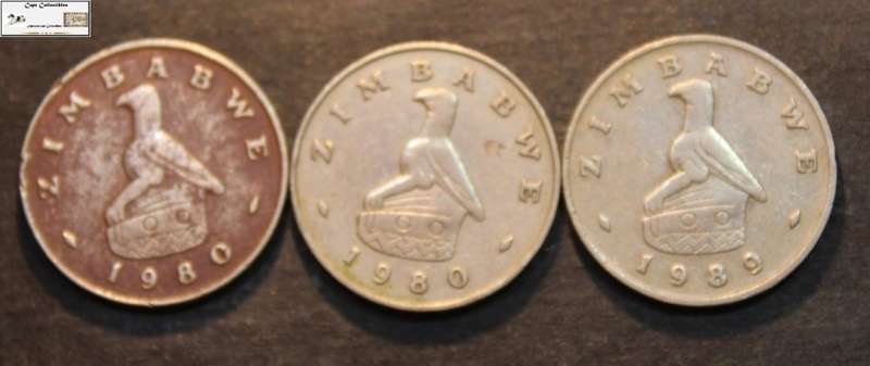Zimbabwe 1980 and 1989 20 Cent  (Three Coins) Circulated