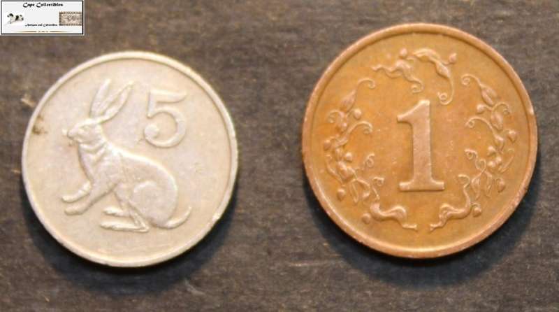 Zimbabwe  1980 1 Cent and 1990 5 Cent (Two Coins) Circulated