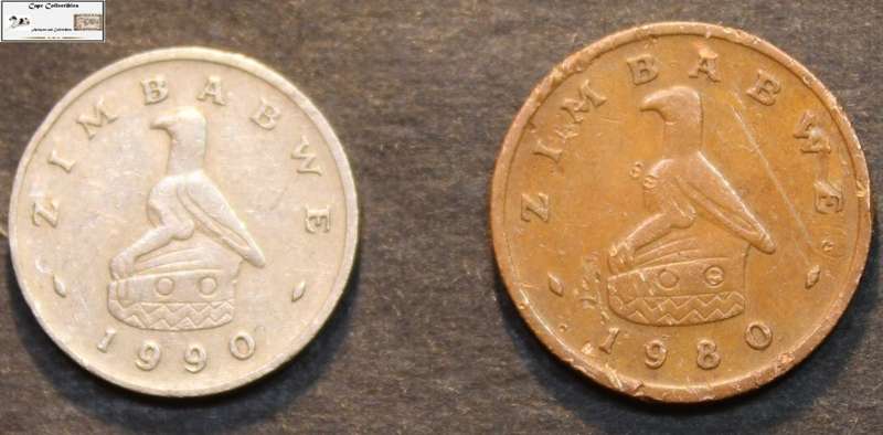 Zimbabwe  1980 1 Cent and 1990 5 Cent (Two Coins) Circulated