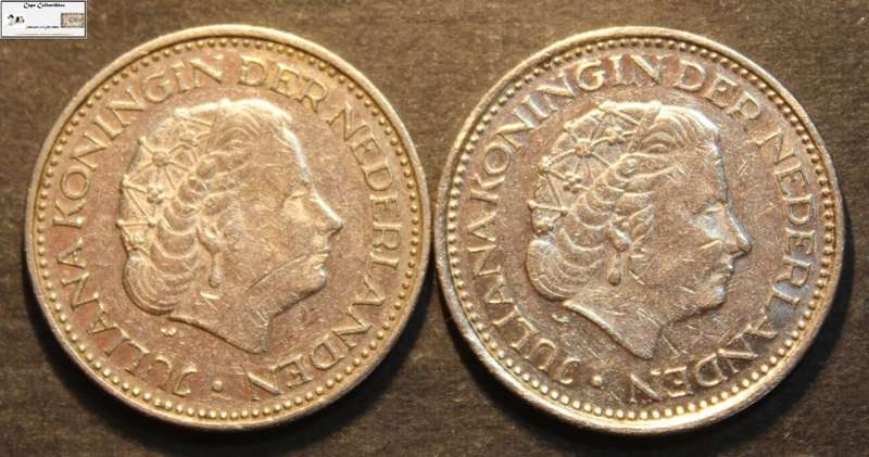 Netherlands 1971 and 1975 1 Gulden Coin (Two) VF20