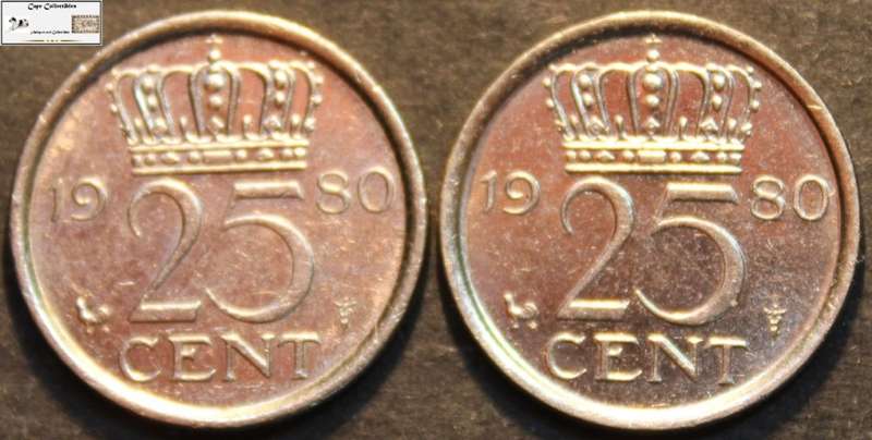 Netherlands 1980 25 Cent Coin (Two) EF40.