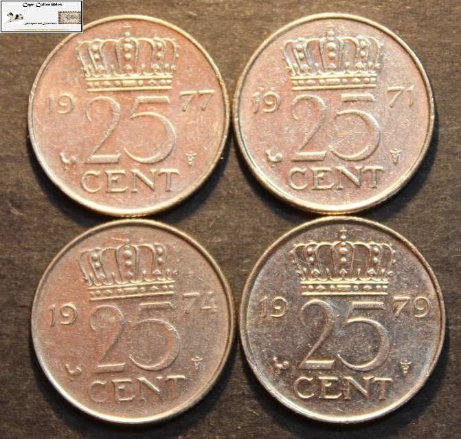 Netherlands 1971/1974/1977/1979 25 Cent (Four Coins) Circulated
