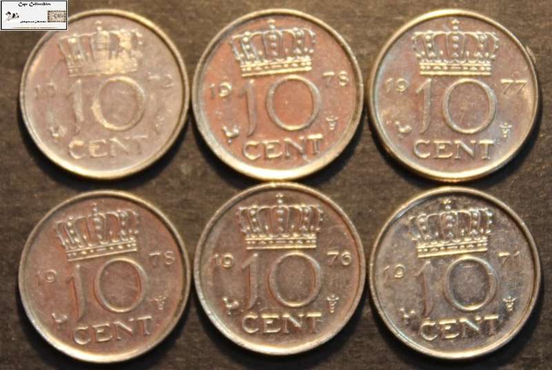 Netherlands 1971/1972/1976/1977/1978 10 Cent Coin (Six) EF40.